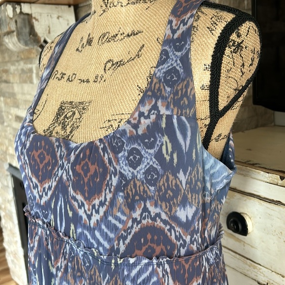 Sundance navy tiered sleeveless racerback maxi dress aztec print lined - Picture 5 of 15